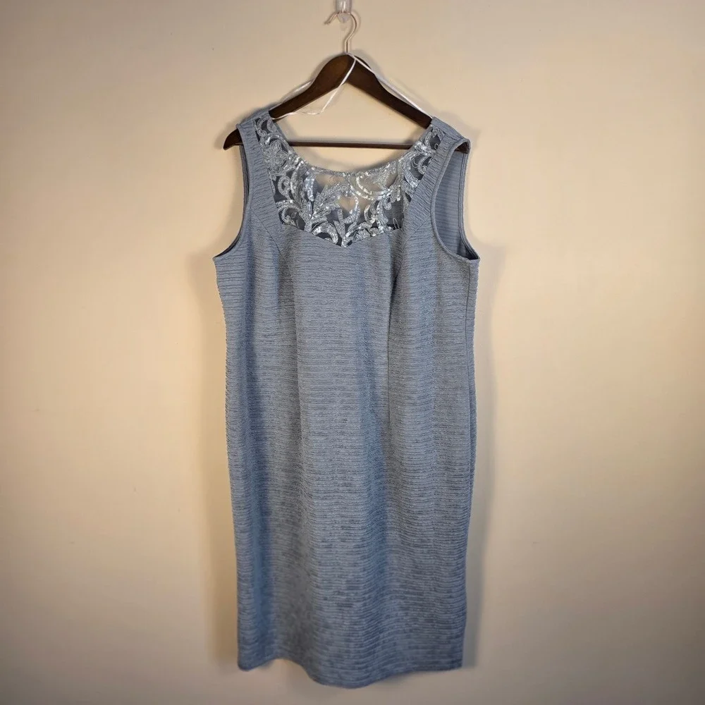 NWT Brianna Milay Jacket‎ Dress Set Womens 16W Artic Blue Embroidered Sequin
